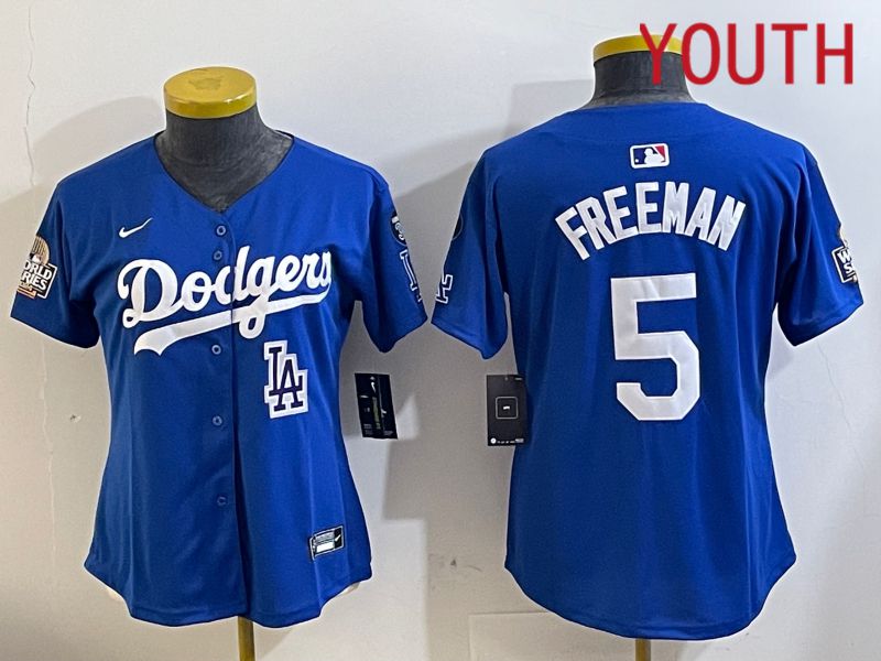 Youth Los Angeles Dodgers 5 Freeman Blue Game 2024 Nike MLB Jersey style 1129